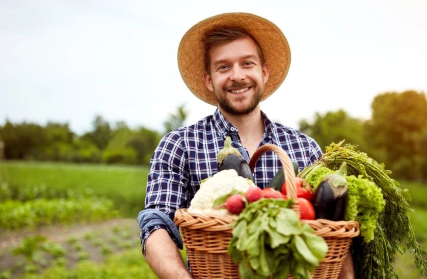 man with vegetables in a farm