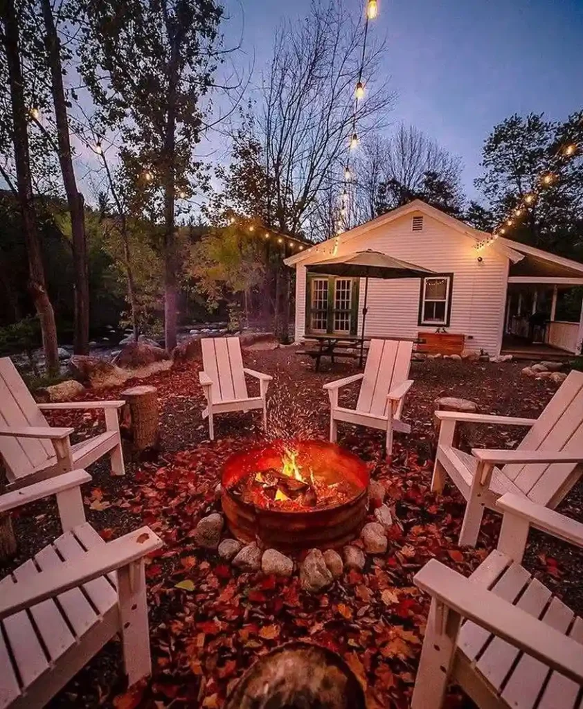 Autumn Fire Bowl Gathering Under String Lights