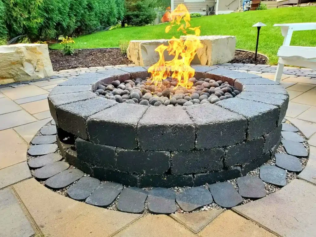 Round Block Fire Pit with Lava Rock Fill