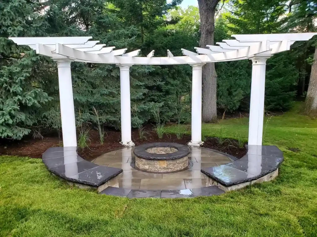 Elegant Pergola Fire Pit with Stone Platform