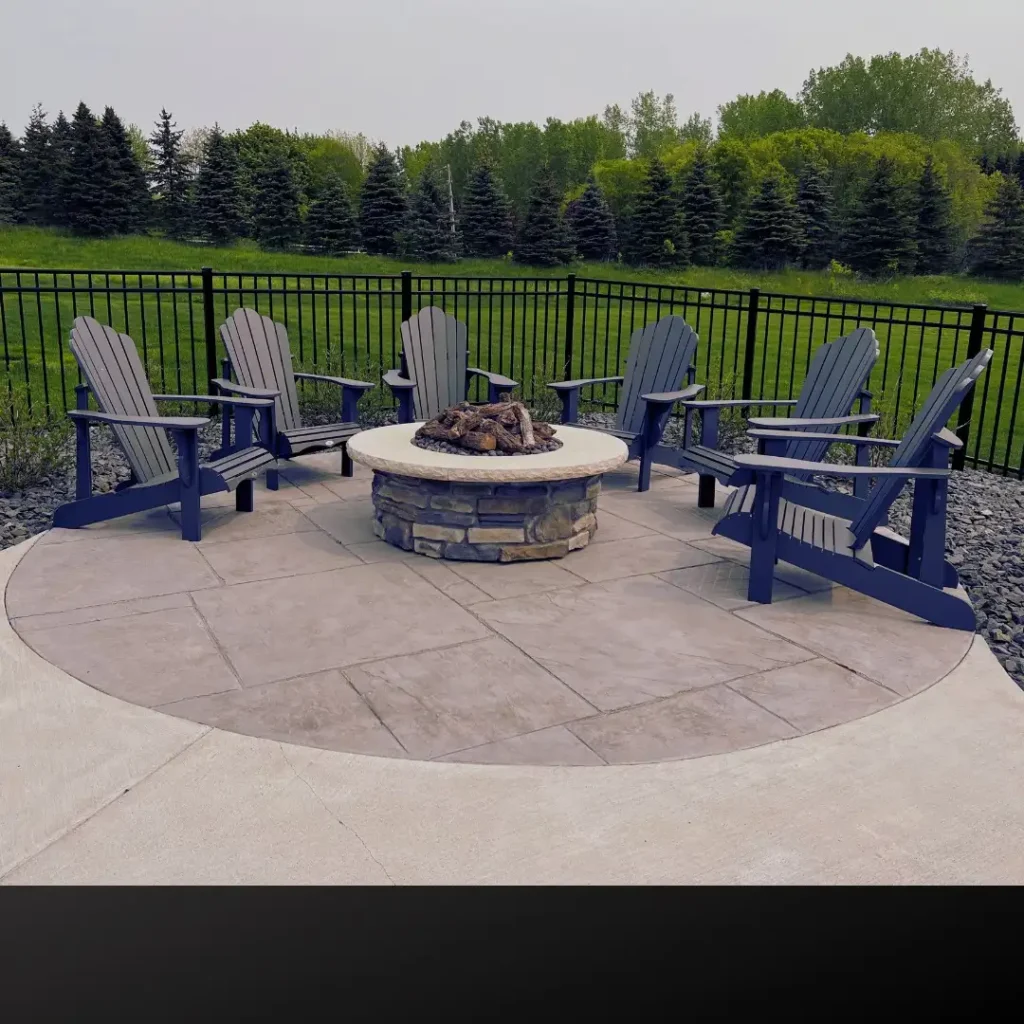 Round Stone Fire Pit on Circular Paver Patio