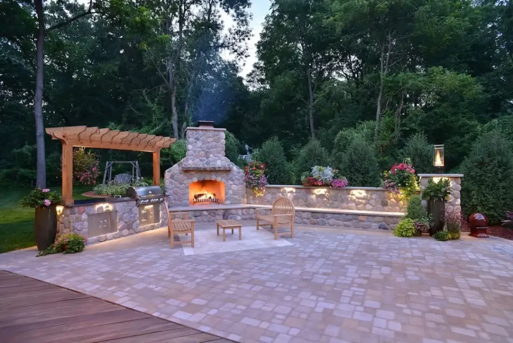 Complete Outdoor Living Wall with Integrated Features