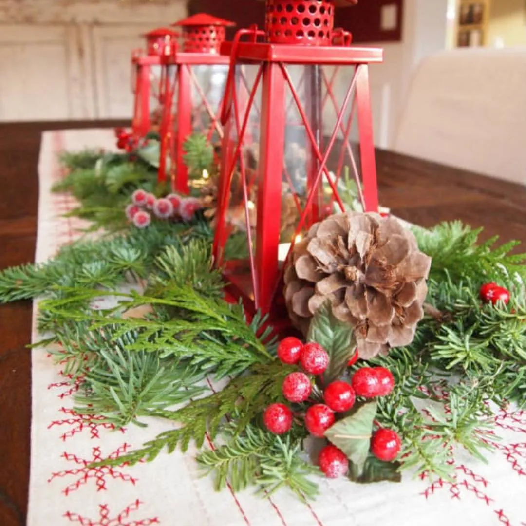 Festive Red Crosshatch Lantern Centerpiece