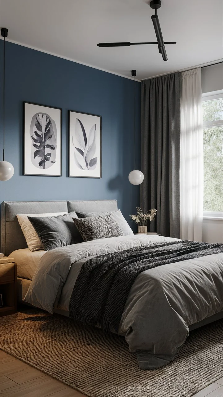 Modern Blue Accent Wall Bedroom