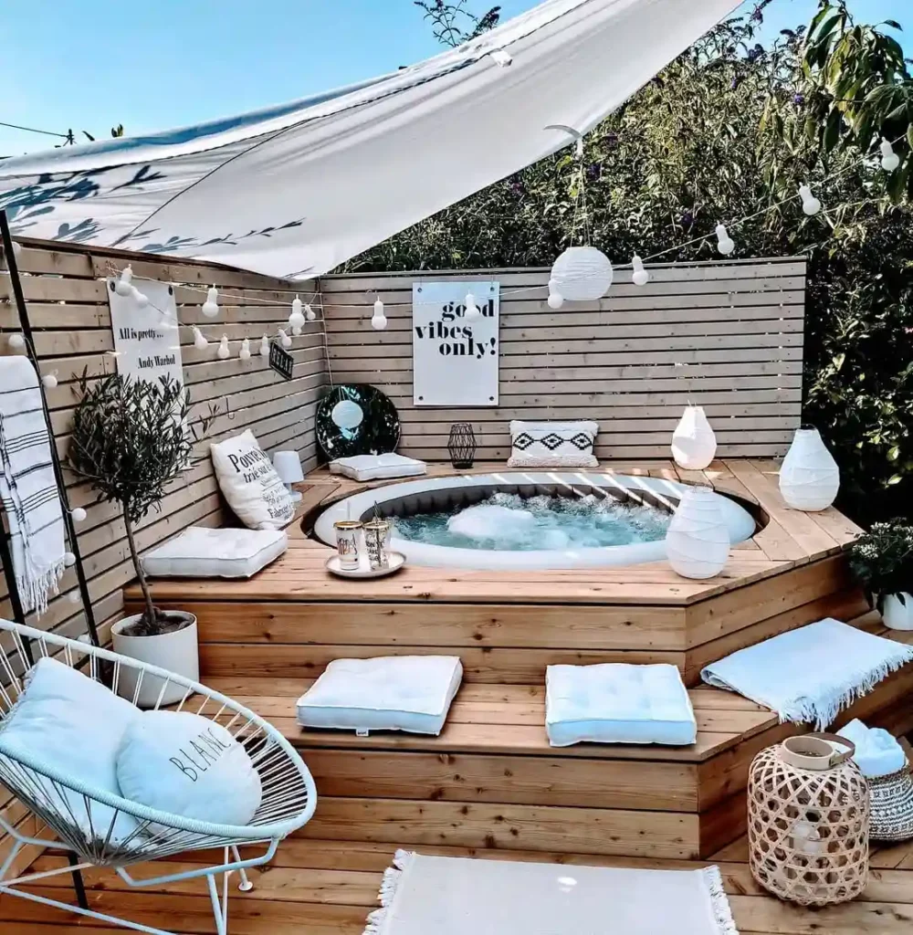 Recessed Stock Tank Pool Boho Deck Setup