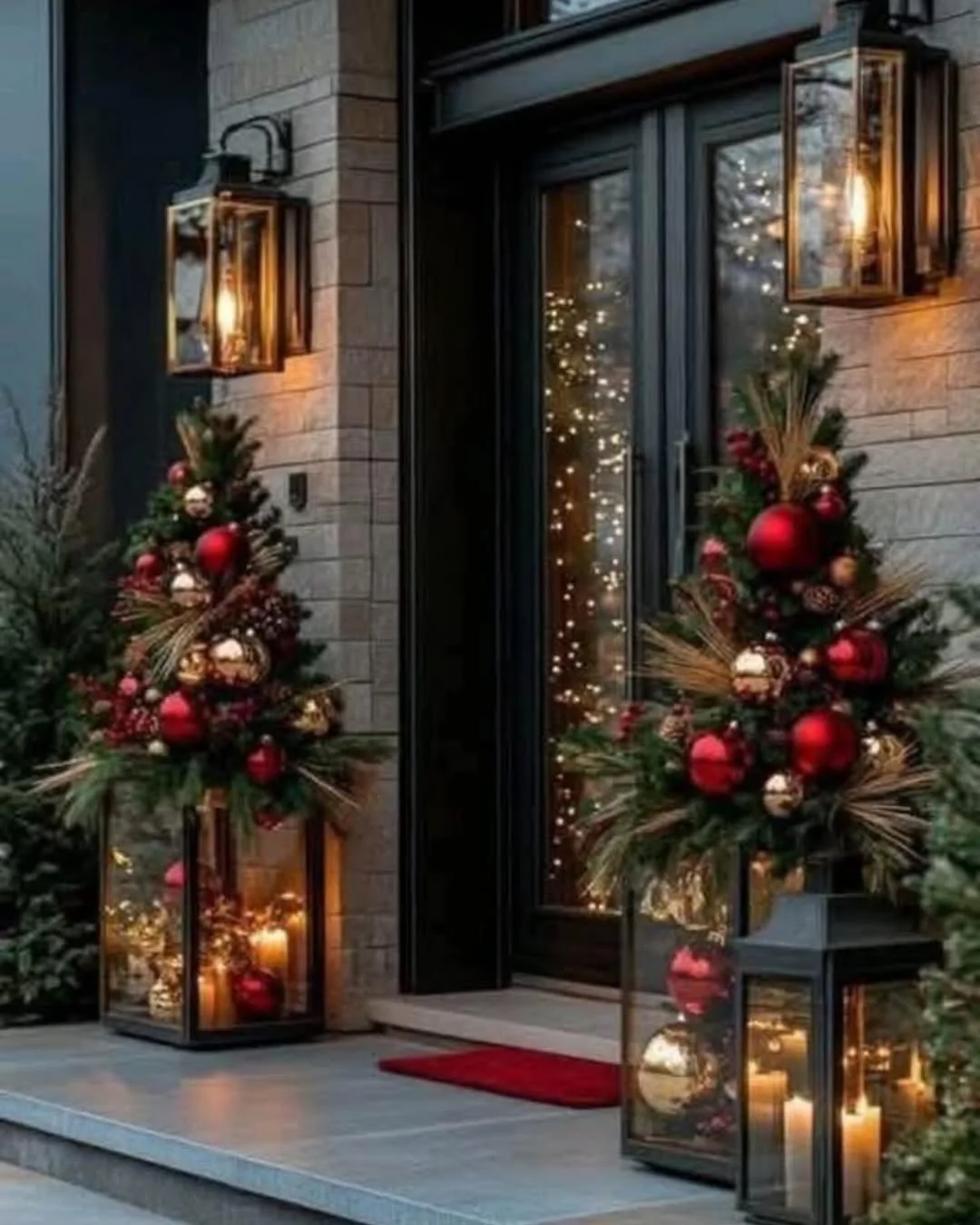 Sophisticated Black Metal Lantern Front Door Display