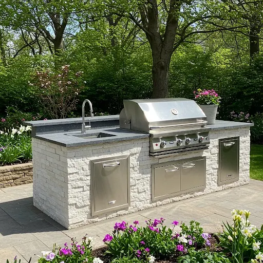 Garden-Integrated Outdoor Kitchen with Sink Station