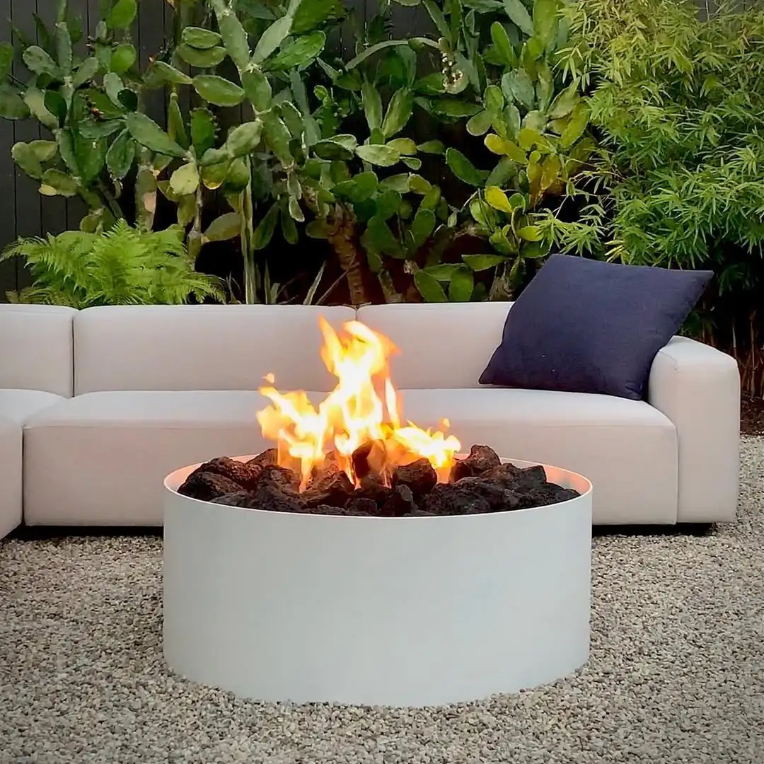 Minimalist White Metal Fire Bowl Elegance
