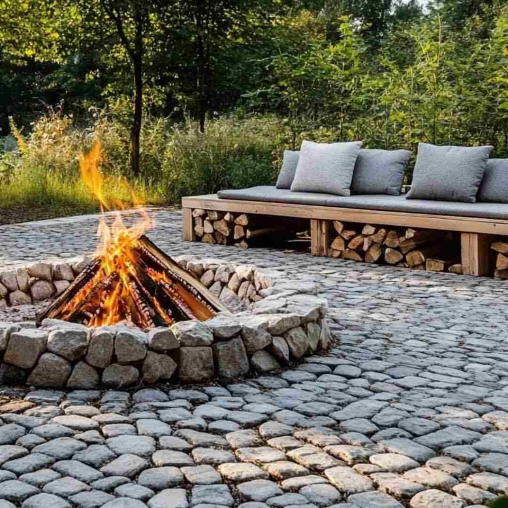 Natural Fire Pit Stone Circle with Built-in Seating