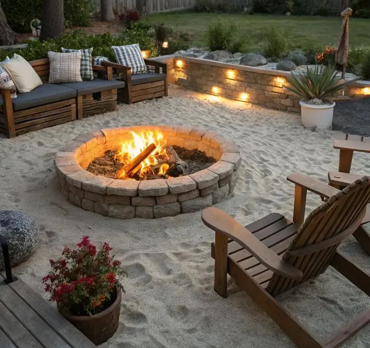 DIY Stone Block Fire Pit with Sandy Beach Vibe