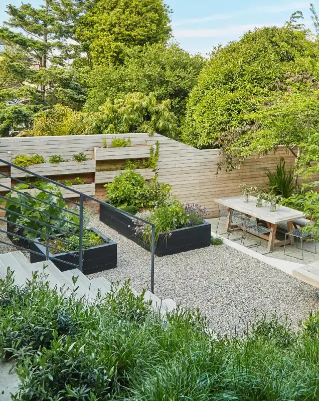 Gravel Courtyard with Raised Planters