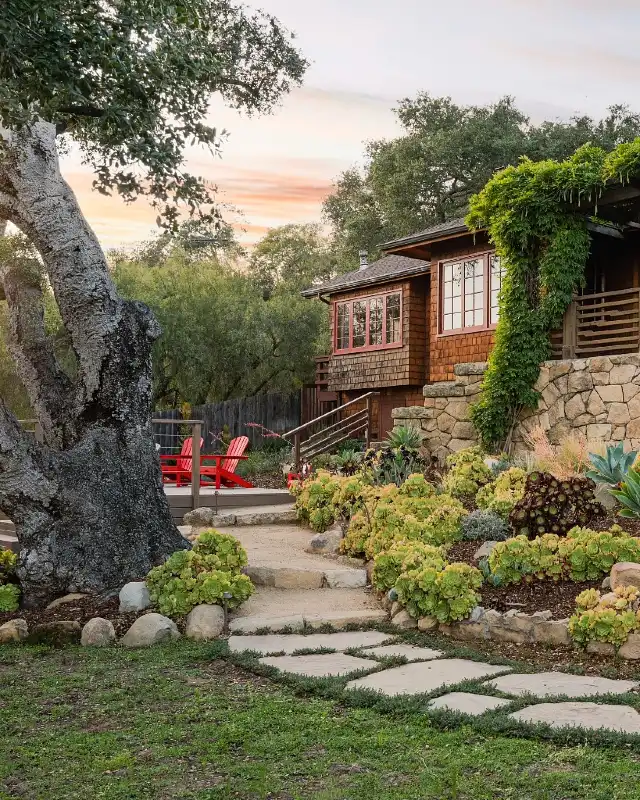 Stone Block Retaining Wall with Hillside Succulents