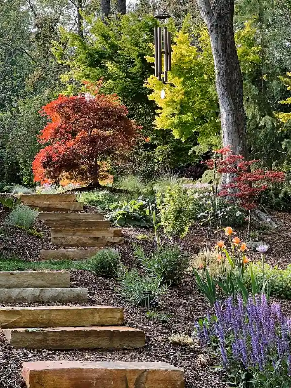 Stone Block Steps on Mulched Hillside