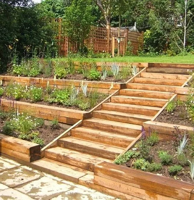 Timber Sleeper Terracing with Inset Steps