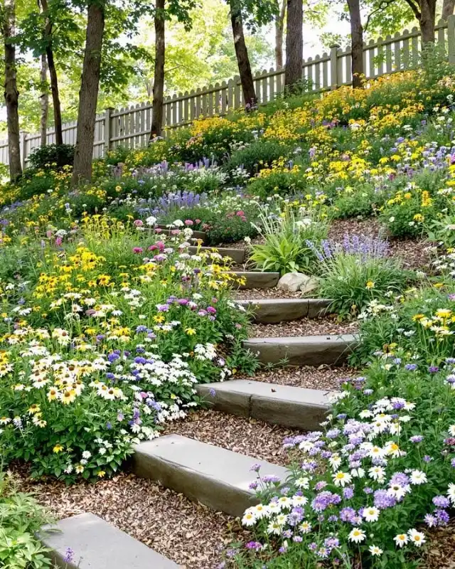 Winding Stone Steps with Wildflower Blanket
