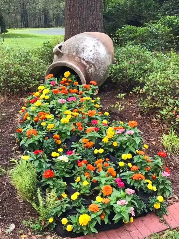 Spilled-Pot Garden Bed Feature