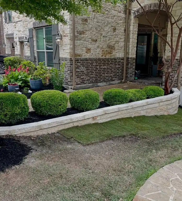 Tiered Stone Retaining Wall Boxwood Bed