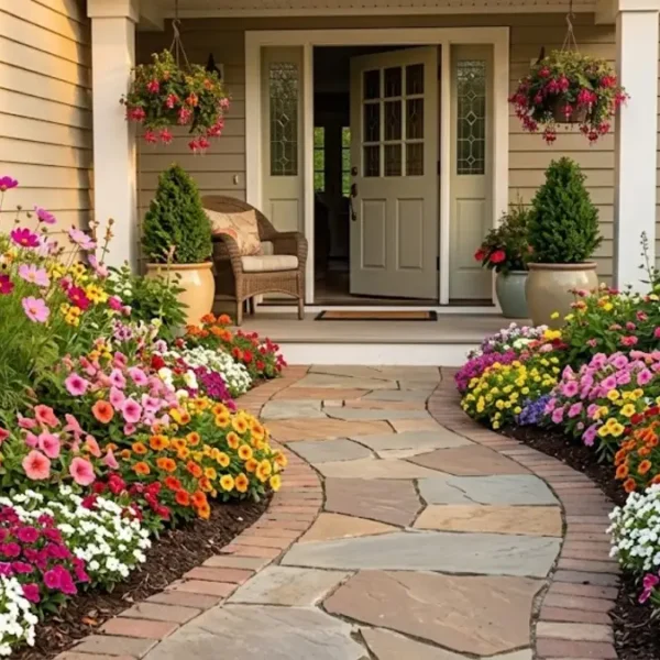 30 Colorful Flower Bed Ideas In Front Of House To Welcome Guests