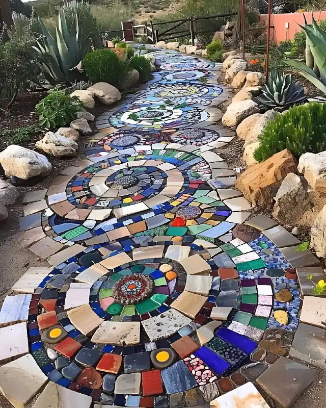 Spiral and Circular Geometric Mosaic Path