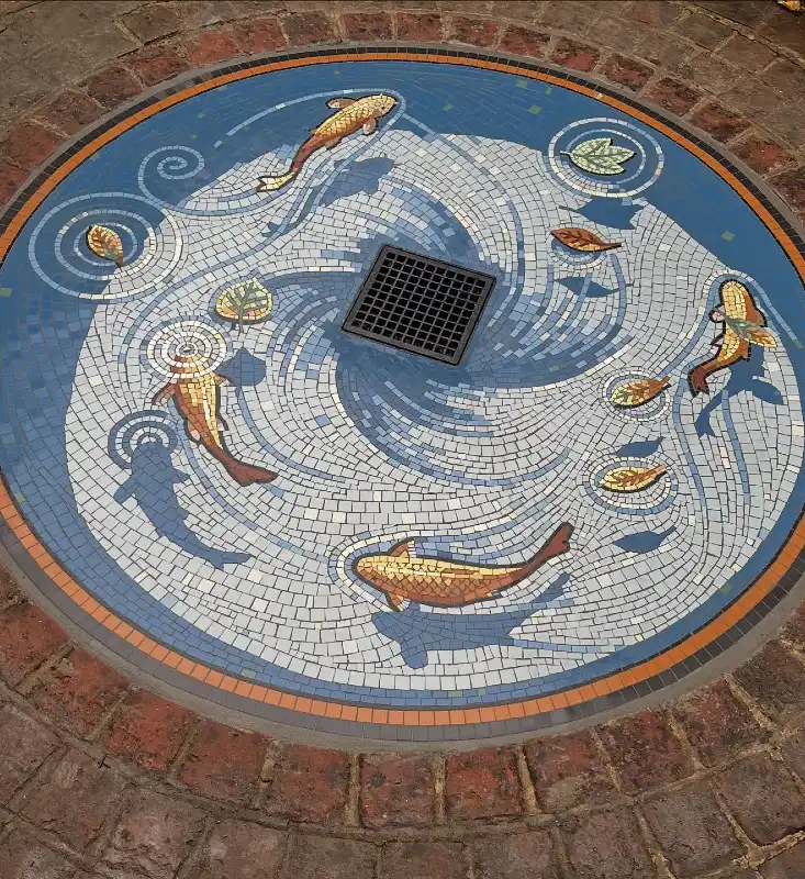 Circular Koi Pond Drain Mosaic