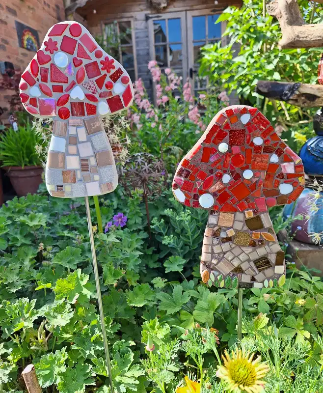 Mosaic Mushroom Garden Stakes