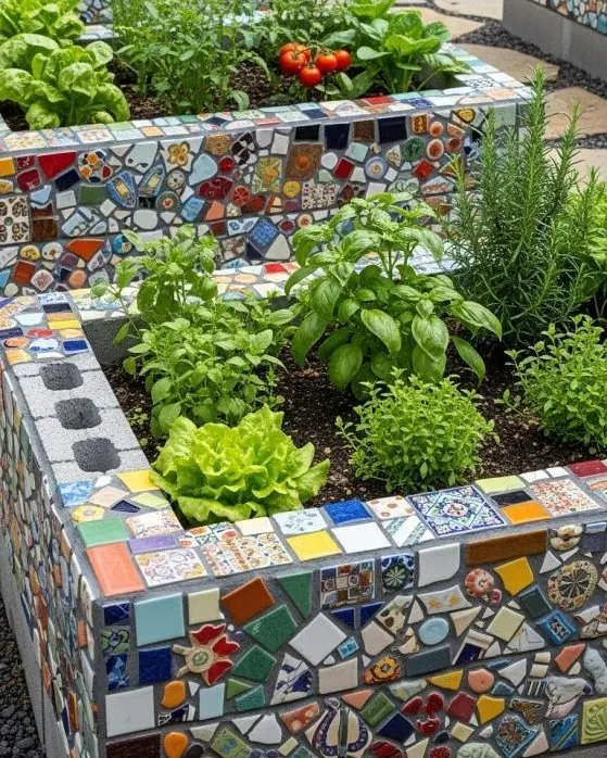 Mosaic Tiled Raised Garden Beds