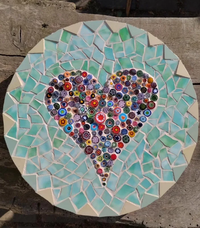 Millefiori Heart Circular Stepping Stone
