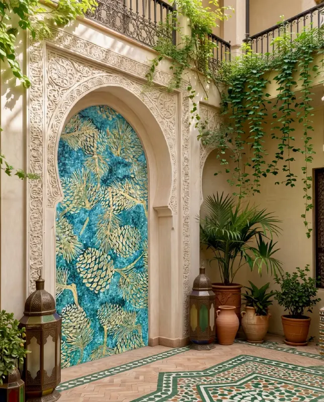 Mediterranean Archway Pinecone Wall Mosaic