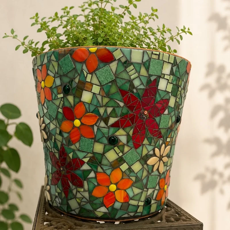 Floral Stained Glass Mosaic Planter