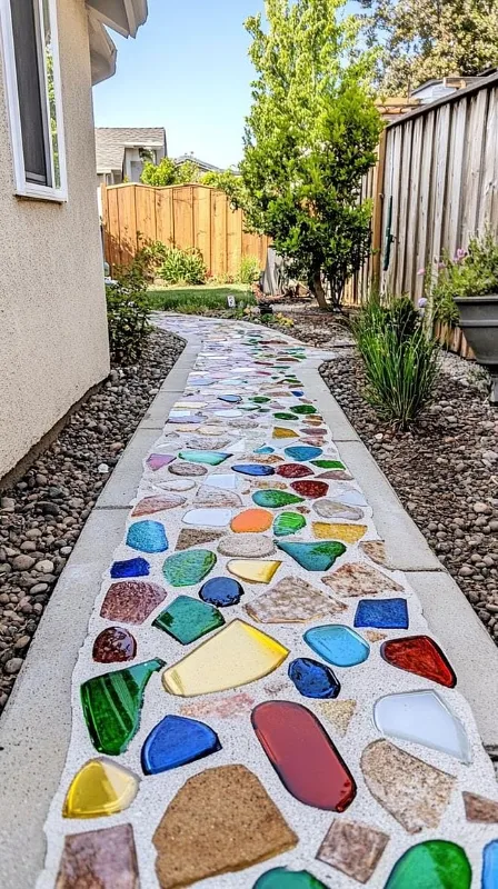 Sea Glass and Stone Concrete Walkway
