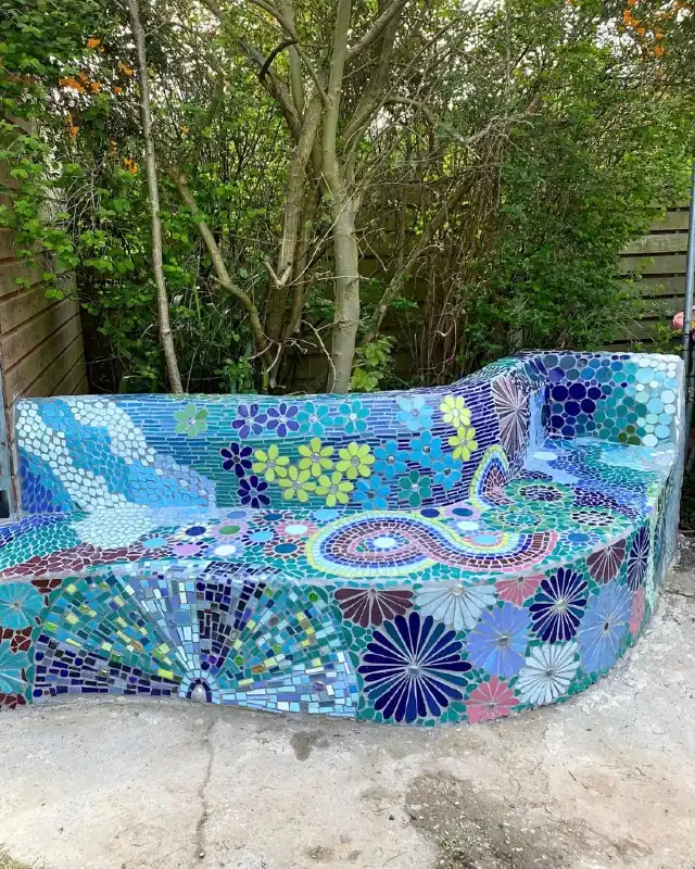 Curved Mosaic Garden Bench