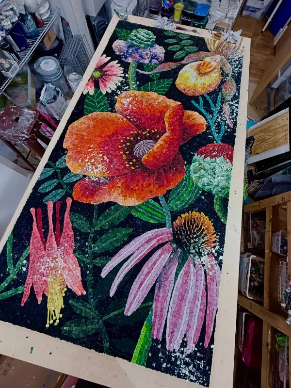 Large Botanical Floral Wall Mosaic Panel