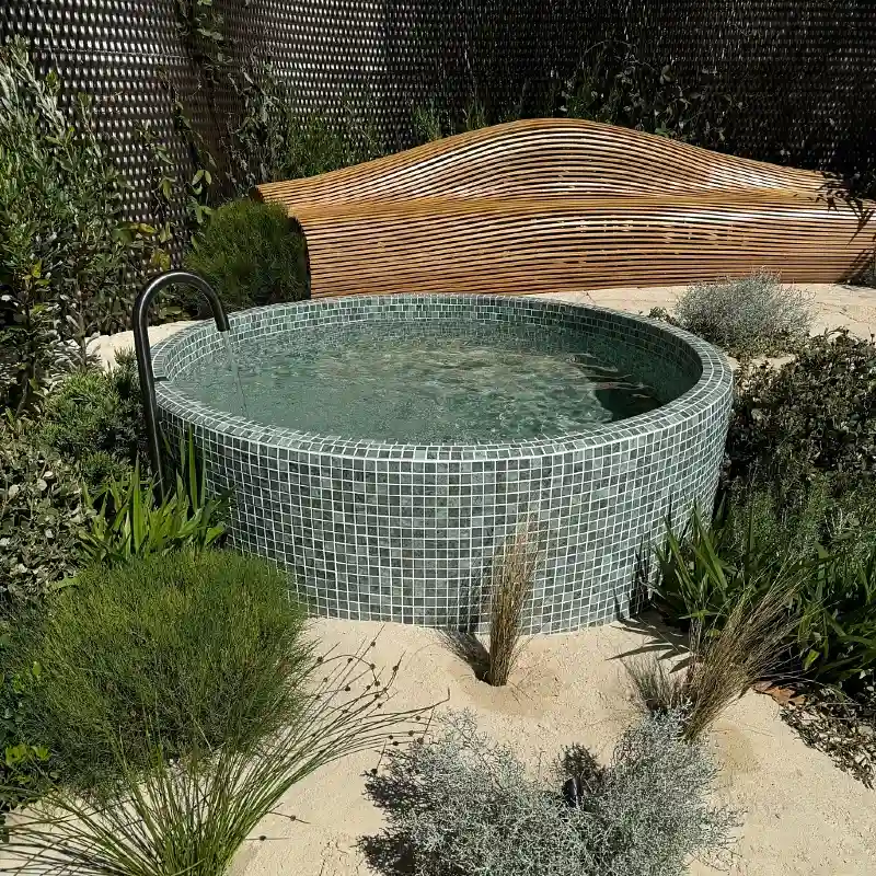 Sage Green Mosaic Tiled Garden Plunge Pool