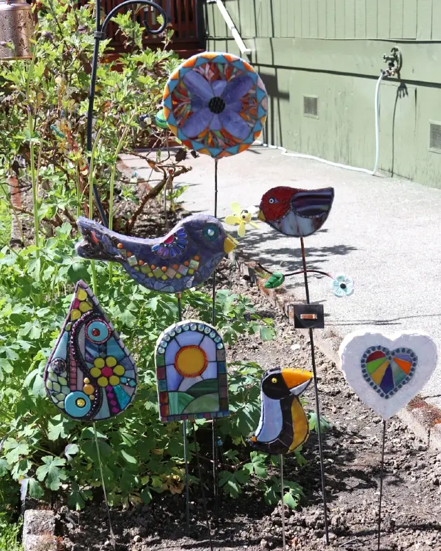 Mixed Whimsical Mosaic Glass Stakes