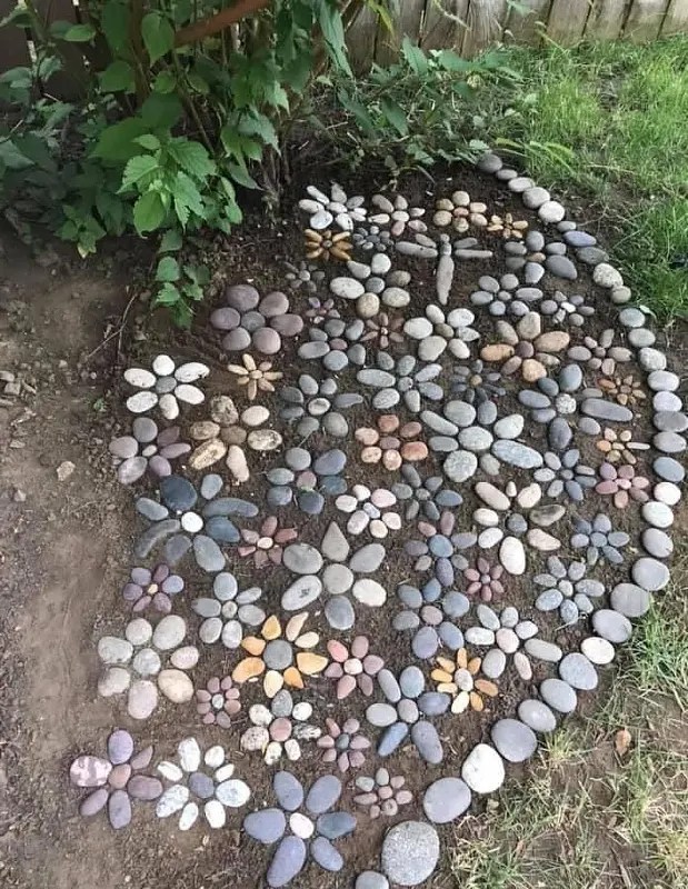 River Rock Pebble Flower Garden Bed