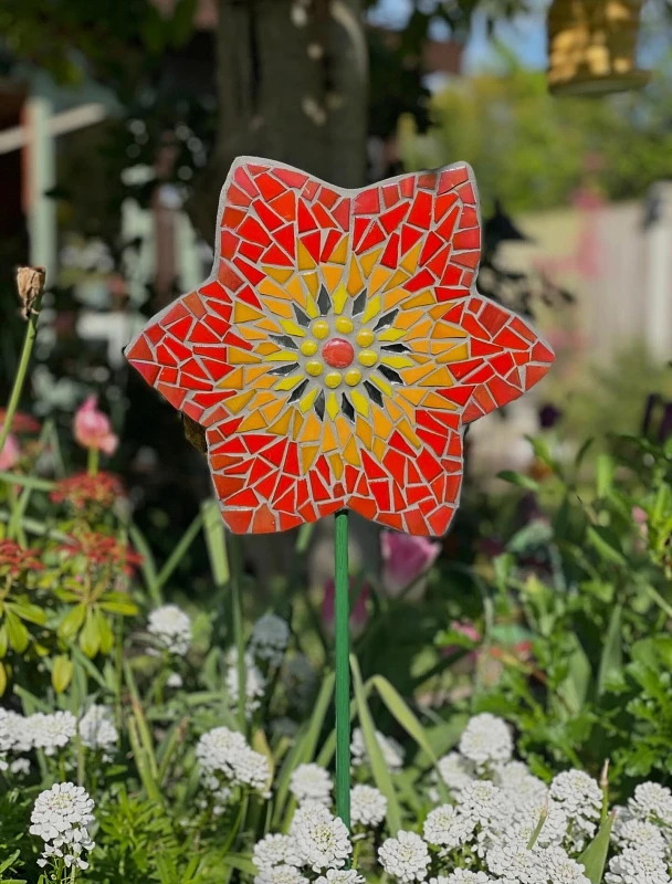 Starburst Flower Mosaic Garden Stake