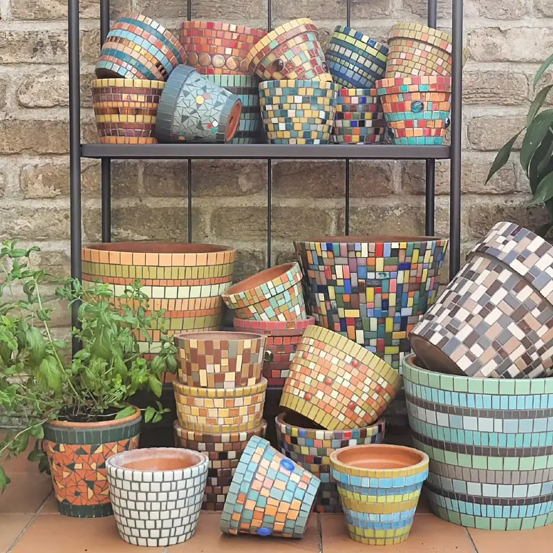 Stacked Mosaic Terracotta Planter Display