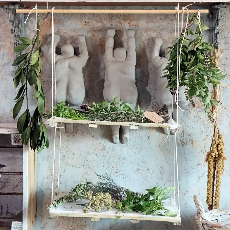 Hanging Wooden Dowel Tiered Swing Shelves