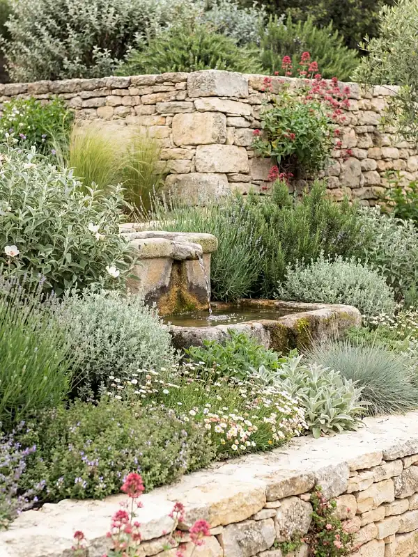 Weathered Stone Water Fountain with Raised Terraces