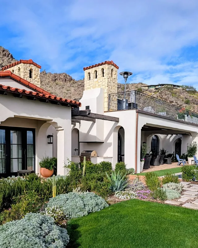 Spanish Revival Estate with Mountain Backdrop
