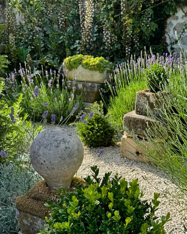 Stone Finials and Antique Trough Planters