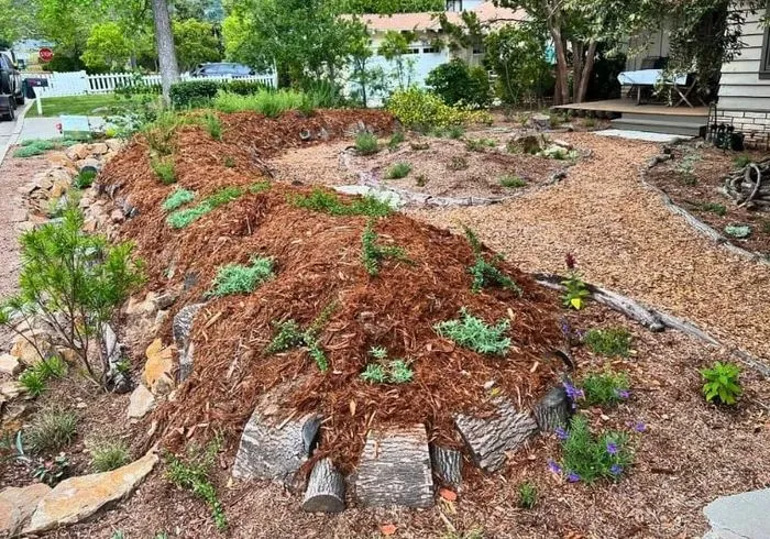 Log Faced Front Yard Berm