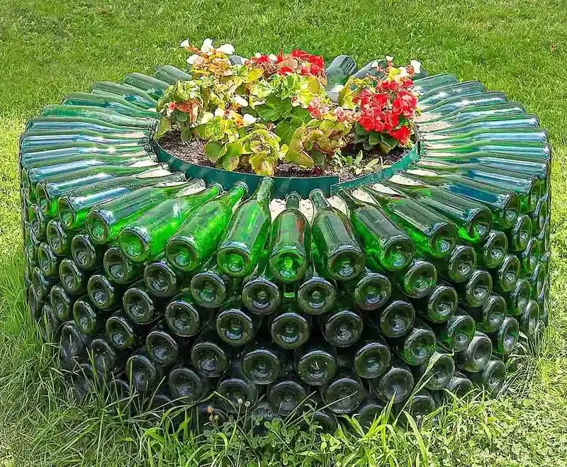 Green Bottle Raised Planter
